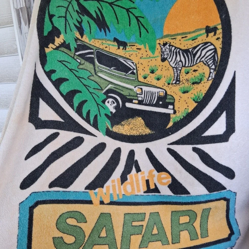 Rare Vintage Royal‎ Pacific Wildlife Safari Beach Towel Zebra Graphic Print VGVC
